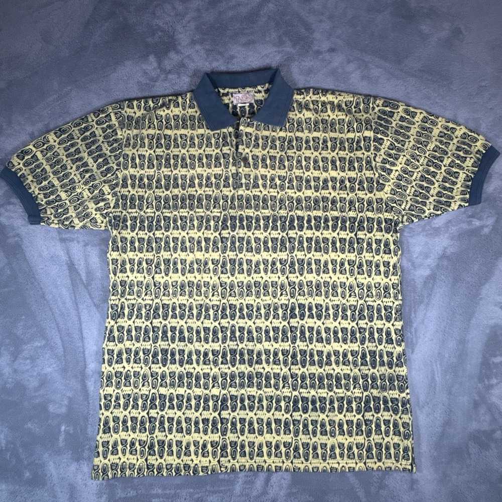 Vintage Noa Noa Hawaiian Polo Shirt Men's Size 2XL 100% Cotton Geometric Y2K
